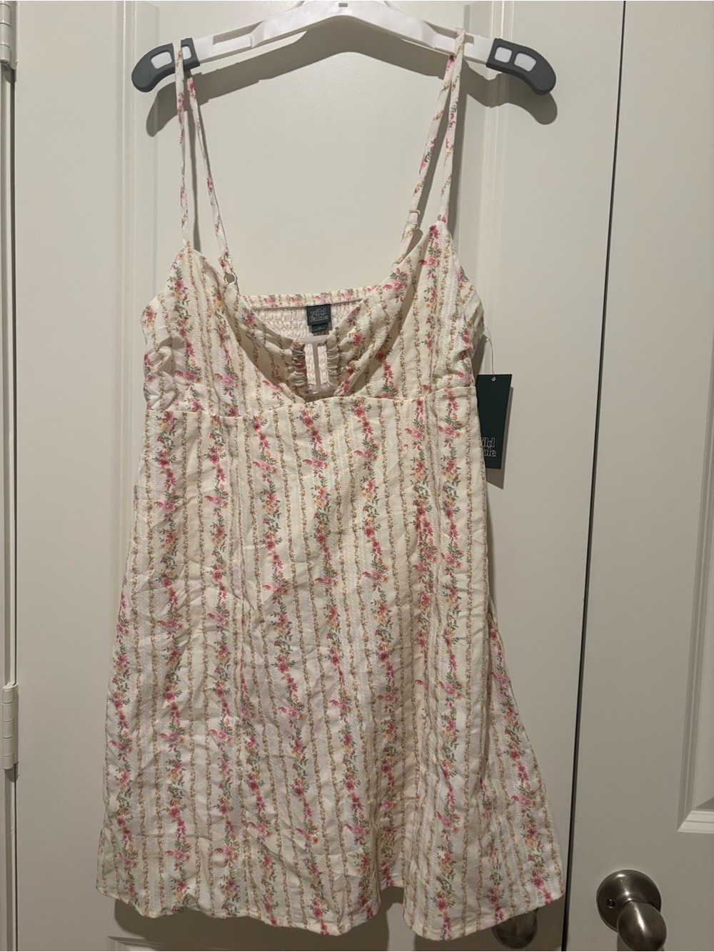 wild fable Cream Sundress with Pink and Green Floral Stripes